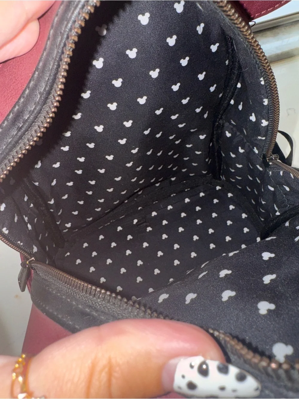 Burgundy Ear Backpack with Black Bow